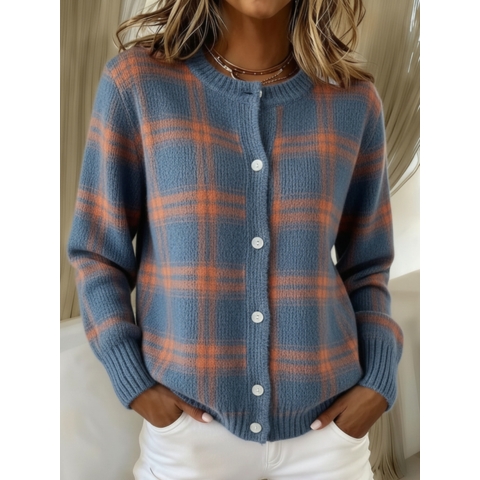 CLEARANCE SALE🔥 Women's Plaid Print Casual Cotton Buttoned Cardigan Sweater