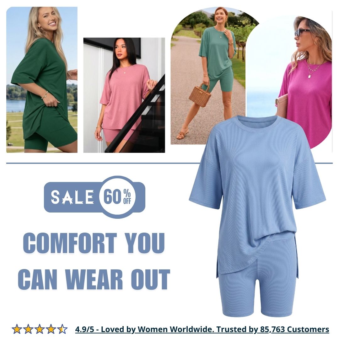 COMFRT Crewneck Lounge Set | Oversized Split Hem Top & Biker Shorts with Pocket
