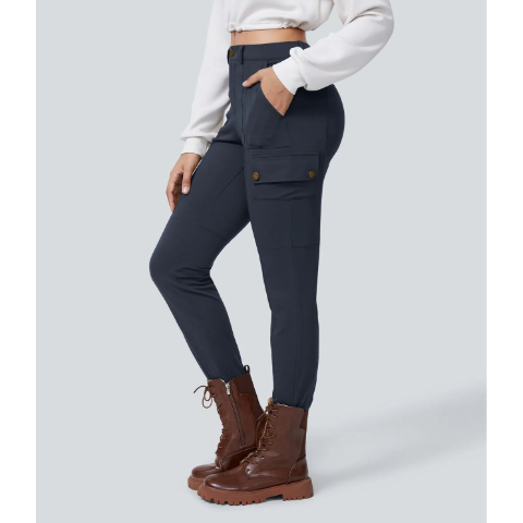High Waisted Zipper Pockets Solid Skinny Cargo Pants
