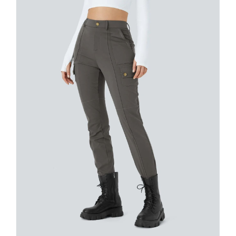 High Waisted Zipper Pockets Solid Skinny Cargo Pants