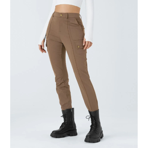 High Waisted Zipper Pockets Solid Skinny Cargo Pants