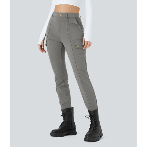 High Waisted Zipper Pockets Solid Skinny Cargo Pants