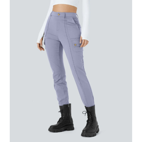 High Waisted Zipper Pockets Solid Skinny Cargo Pants