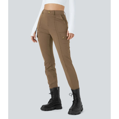 High Waisted Zipper Pockets Solid Skinny Cargo Pants