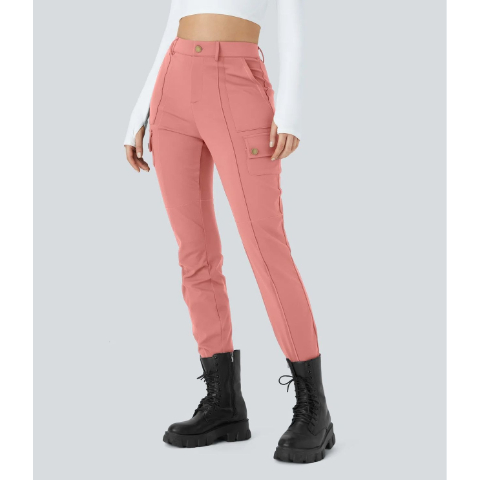 High Waisted Zipper Pockets Solid Skinny Cargo Pants