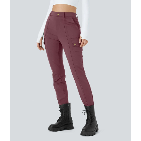 High Waisted Zipper Pockets Solid Skinny Cargo Pants