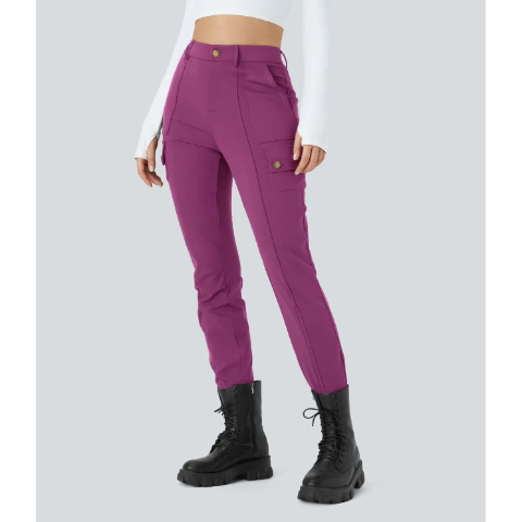 High Waisted Zipper Pockets Solid Skinny Cargo Pants