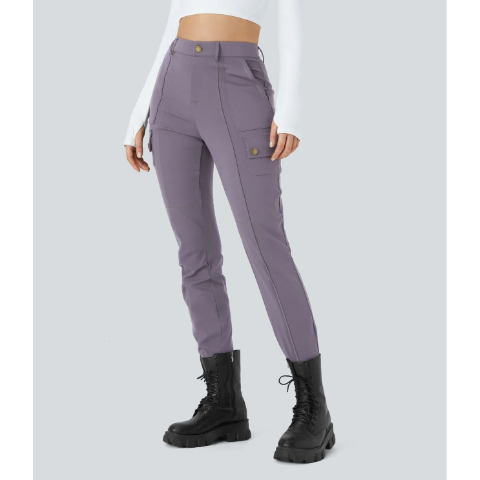 High Waisted Zipper Pockets Solid Skinny Cargo Pants