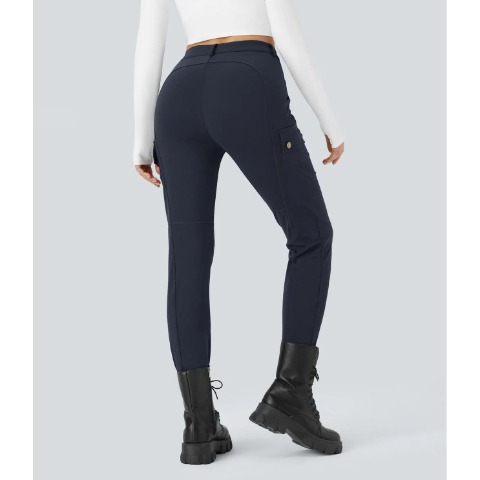 High Waisted Zipper Pockets Solid Skinny Cargo Pants