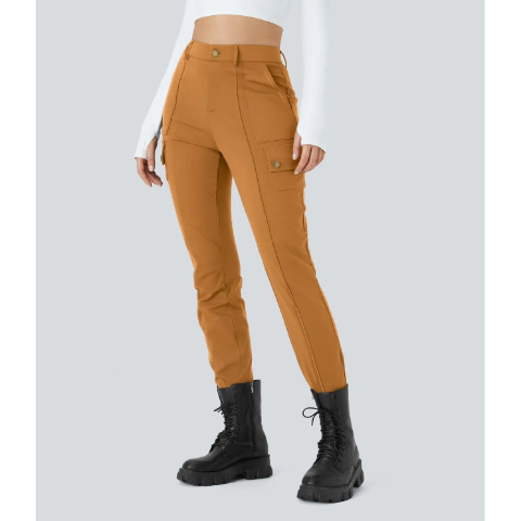 High Waisted Zipper Pockets Solid Skinny Cargo Pants