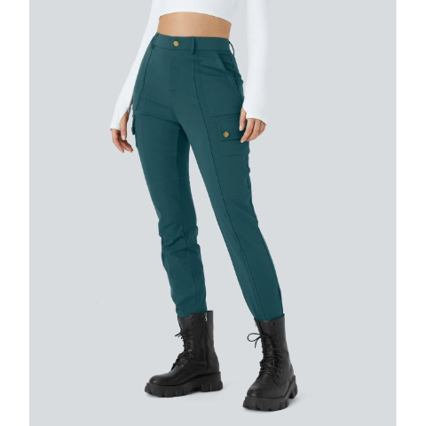High Waisted Zipper Pockets Solid Skinny Cargo Pants