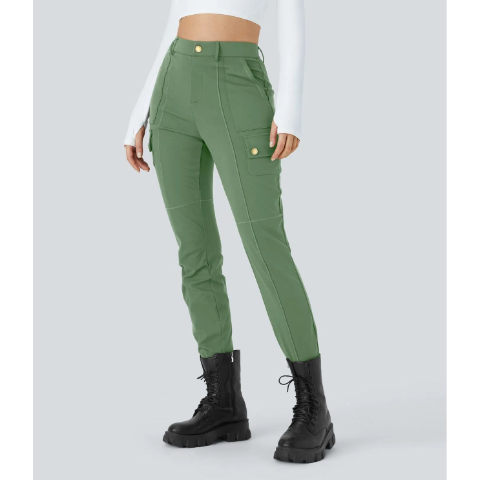 High Waisted Zipper Pockets Solid Skinny Cargo Pants