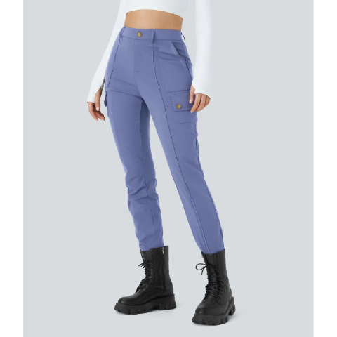 High Waisted Zipper Pockets Solid Skinny Cargo Pants