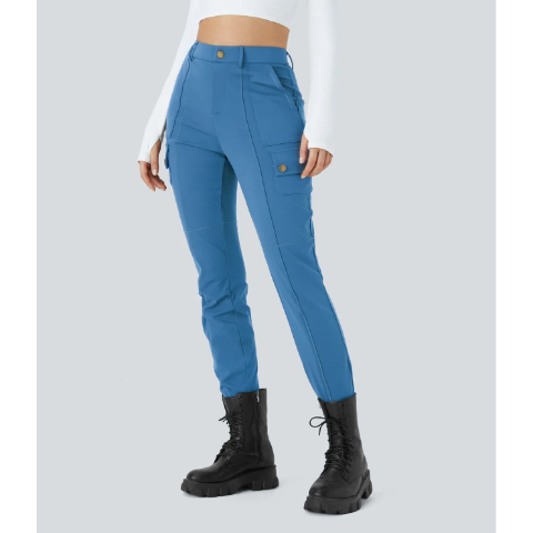High Waisted Zipper Pockets Solid Skinny Cargo Pants