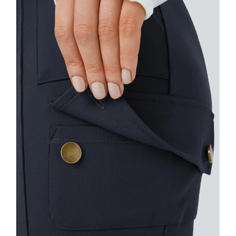 High Waisted Zipper Pockets Solid Skinny Cargo Pants