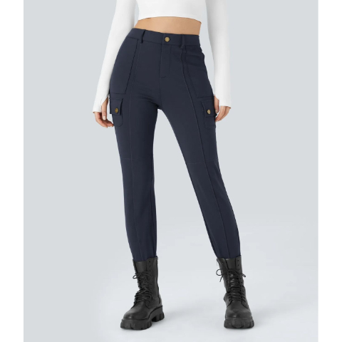High Waisted Zipper Pockets Solid Skinny Cargo Pants