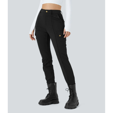High Waisted Zipper Pockets Solid Skinny Cargo Pants