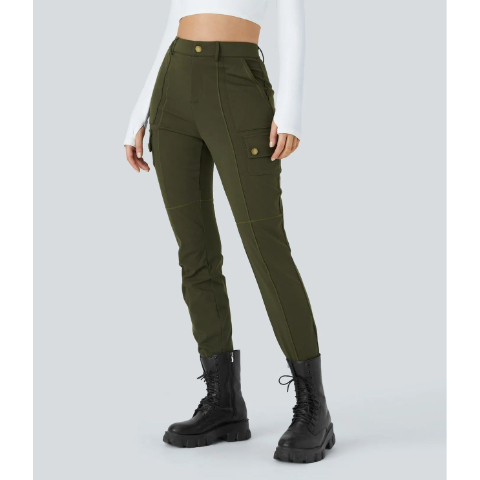 High Waisted Zipper Pockets Solid Skinny Cargo Pants