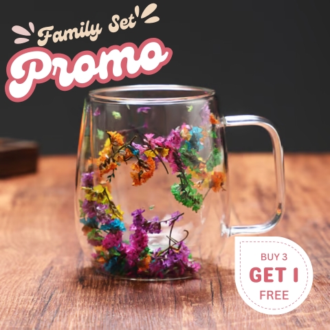 🎅Christmas Pre Sale 🎄🌸Transparent Double Glass Flower Tea Cup