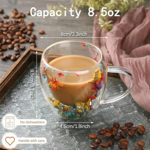 🎅Christmas Pre Sale 🎄🌸Transparent Double Glass Flower Tea Cup