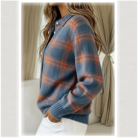 ✨CLEARANCE SALE 45% OFF🔥 Women’s Plaid Print Casual Cotton Buttoned Cardigan Sweater