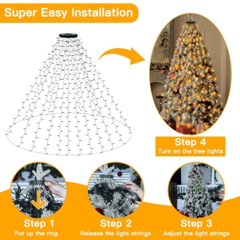 🎄Christmas Tree Waterfall Lights with Ring