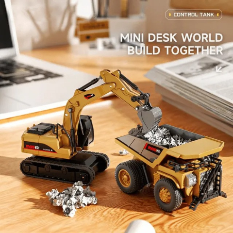 🚜 1/64 Premium Alloy Mini RC Construction Set – Forklift, Excavator & Dump Truck