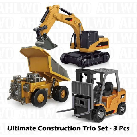 🚜 1/64 Premium Alloy Mini RC Construction Set – Forklift, Excavator & Dump Truck