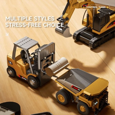 🚜 1/64 Premium Alloy Mini RC Construction Set – Forklift, Excavator & Dump Truck
