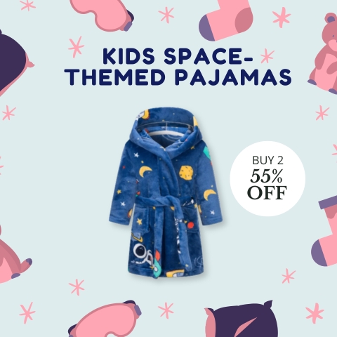 Kids Bathrobe Boys Girls Hoodie Robe Space-Themed Sleepwear Toddler Soft Pajamas