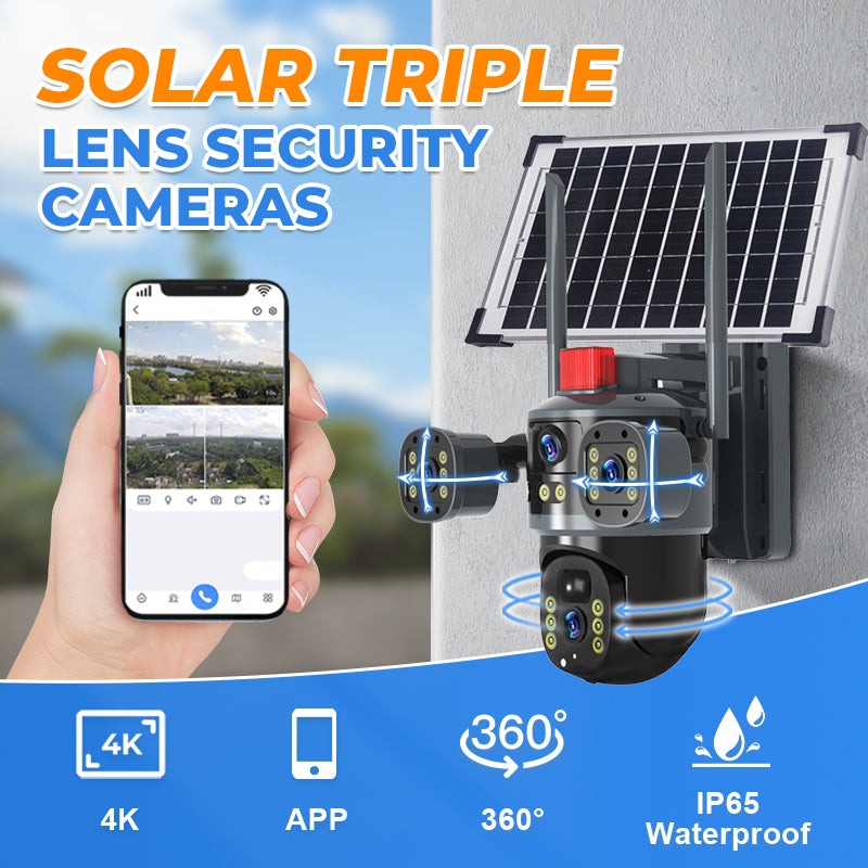 💥2025 New Hot Sale🎥 Triple-Lens Solar 360° Dome Camera✈️