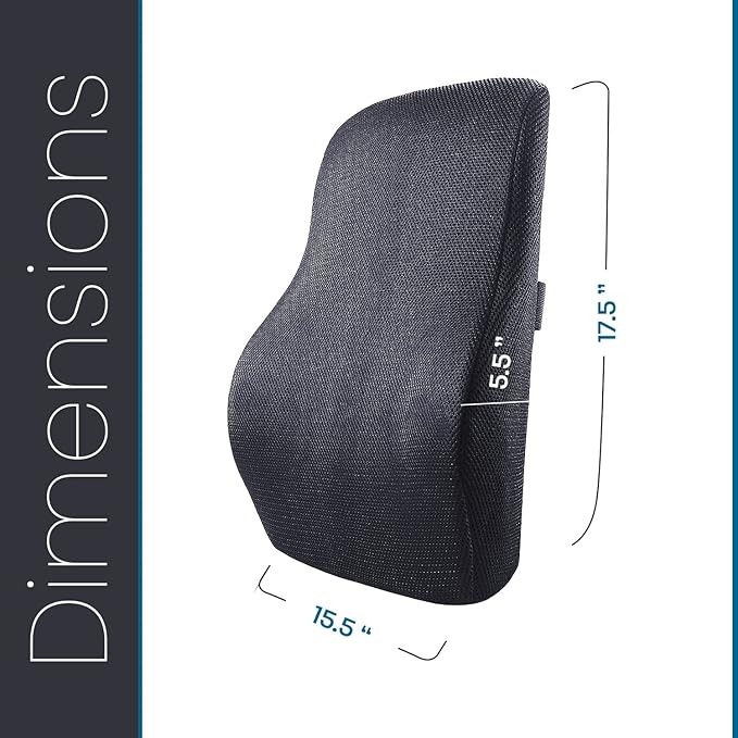 Sleepsia Lumbar Support Memory Foam Orthopedic Back Cushion – Back Rest Cushion for Car, Chair and Office Chair (17.5'' L× 15.5'' W × 5.5'' H) Black