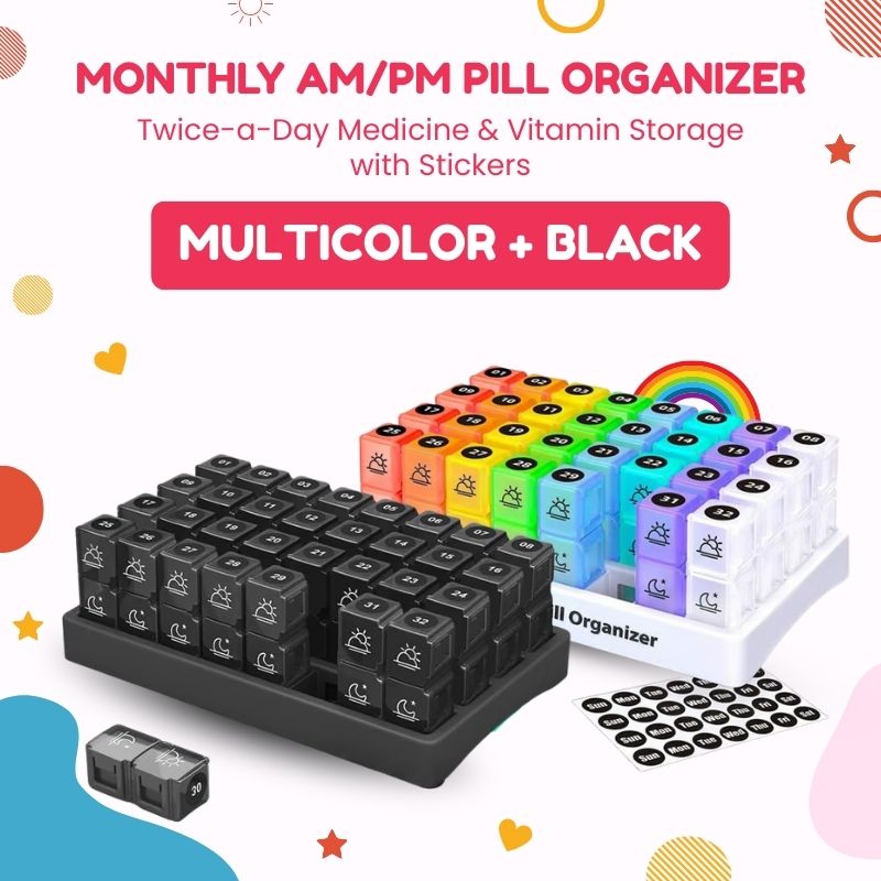 💊 Monthly AM/PM Pill Organizer – Twice-a-Day Medicine & Vitamin Storage with Stickers