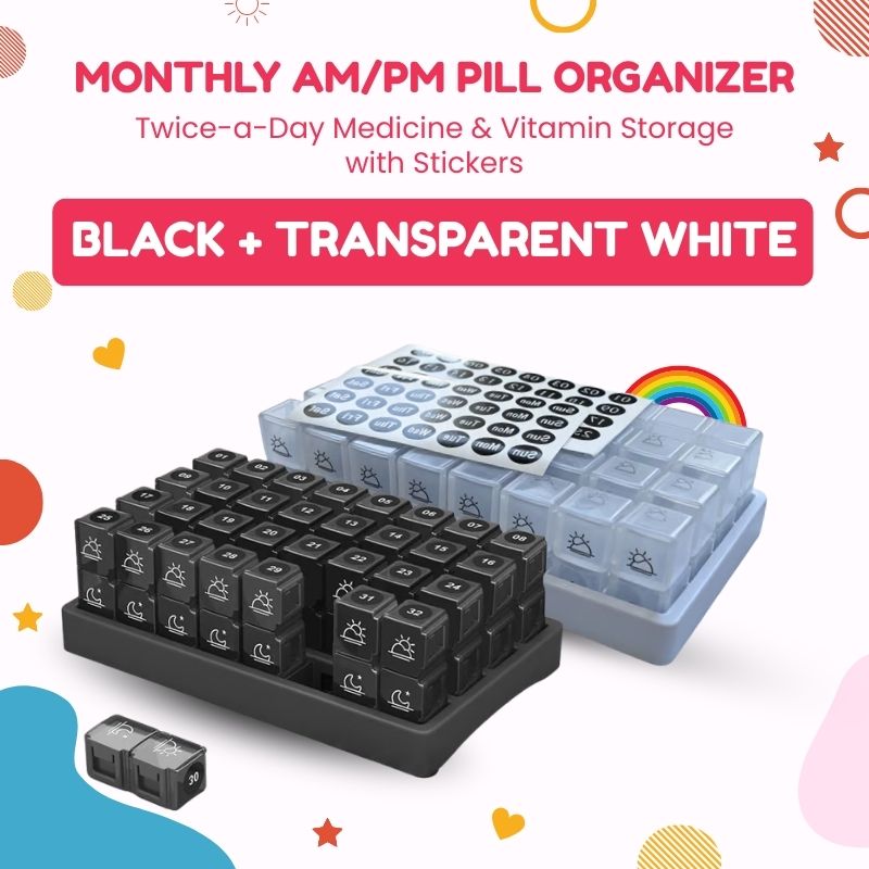 💊 Monthly AM/PM Pill Organizer – Twice-a-Day Medicine & Vitamin Storage with Stickers