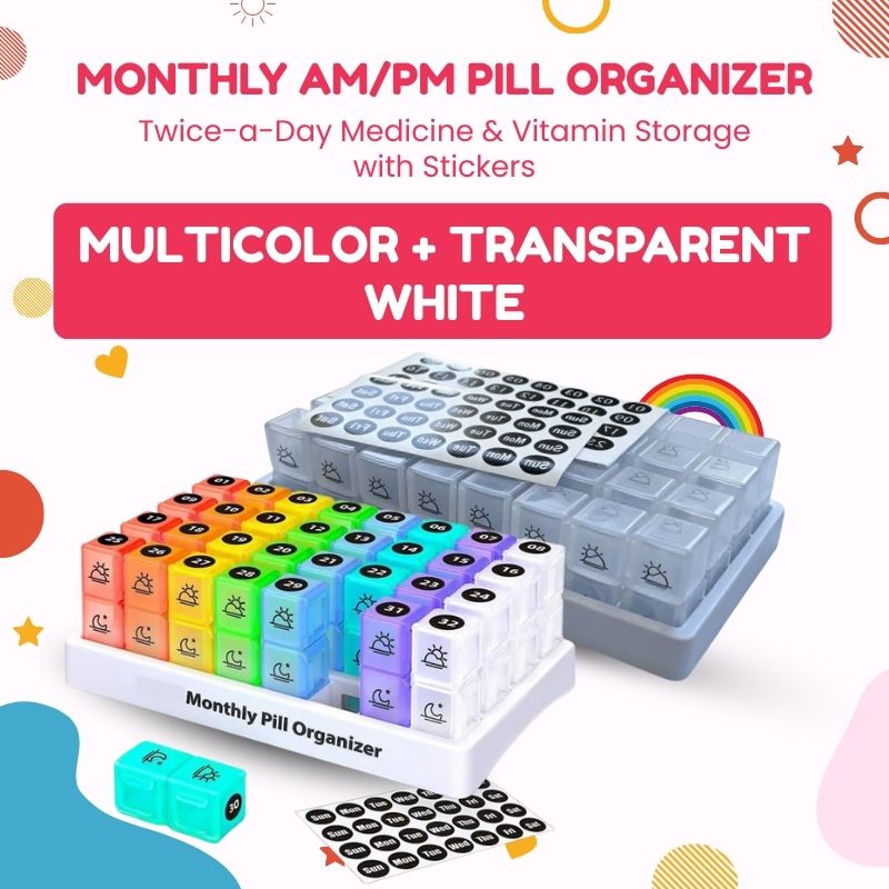 💊 Monthly AM/PM Pill Organizer – Twice-a-Day Medicine & Vitamin Storage with Stickers