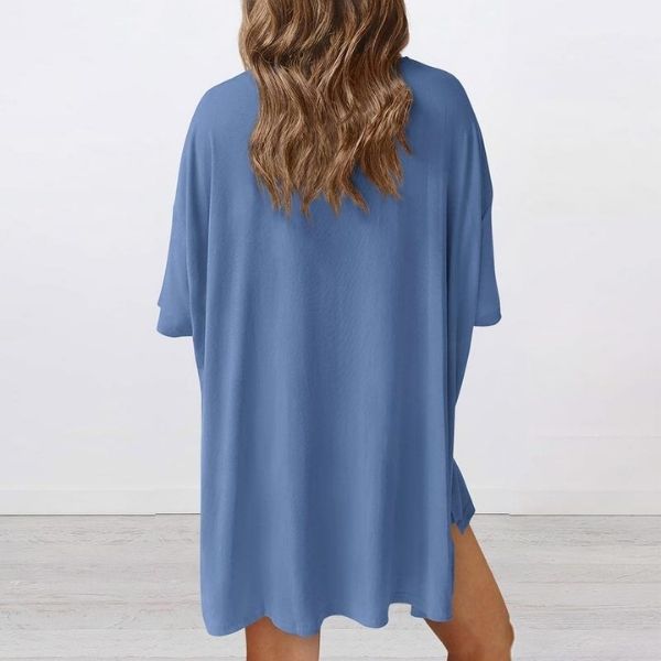 Women's Two-Piece Crewneck Set | Summer Casual Oversized | Split Hem Shirt & Biker Shorts with Pockets