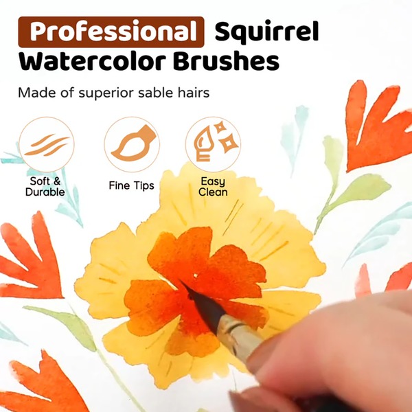 Fuumuui 4pcs/6pcs Professional Sable Watercolor Brushes