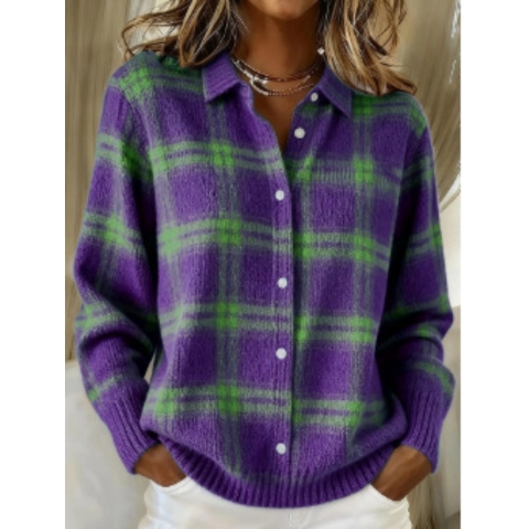 CLEARANCE SALE🔥 Women's Plaid Print Casual Cotton Buttoned Cardigan Sweater
