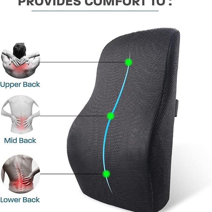 Sleepsia Lumbar Support Memory Foam Orthopedic Back Cushion – Back Rest Cushion for Car, Chair and Office Chair (17.5'' L× 15.5'' W × 5.5'' H) Black