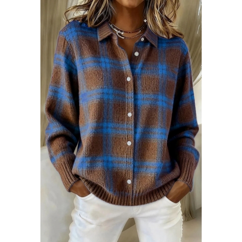 CLEARANCE SALE🔥 Women's Plaid Print Casual Cotton Buttoned Cardigan Sweater