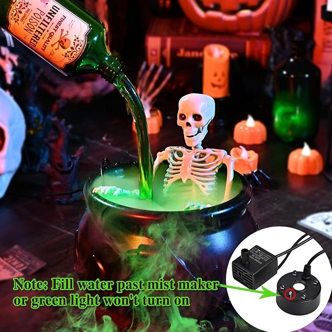 Halloween Cauldron Decor with Floating Potion Bottles & Diffuser – Spooky Party Table Decoration