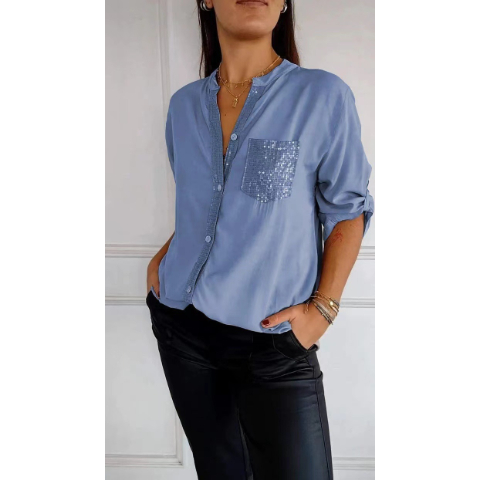 🌷Cotton V-neck Sequin Mid-sleeve Casual Top
