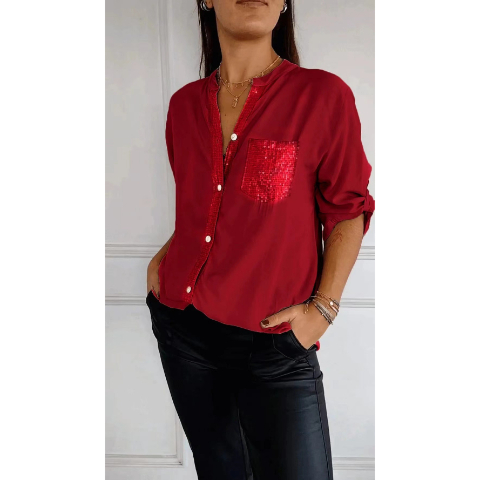 🌷Cotton V-neck Sequin Mid-sleeve Casual Top