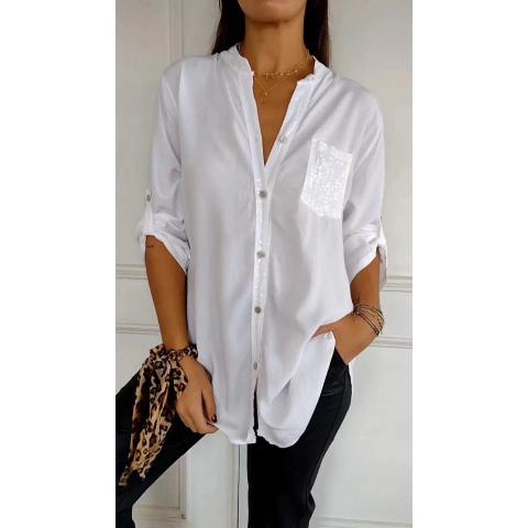 🌷Cotton V-neck Sequin Mid-sleeve Casual Top