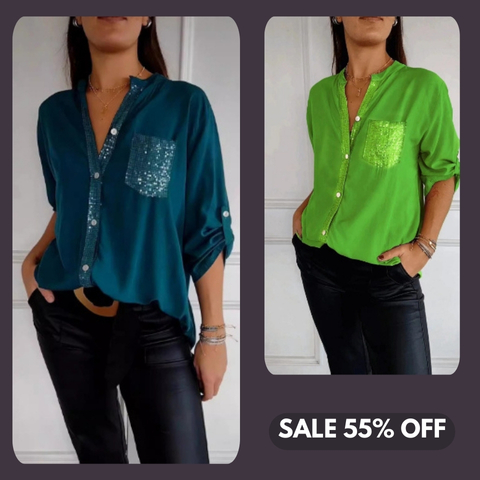 🌷Cotton V-neck Sequin Mid-sleeve Casual Top