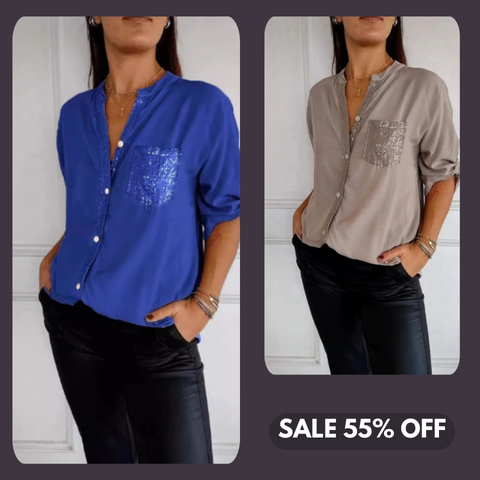 🌷Cotton V-neck Sequin Mid-sleeve Casual Top