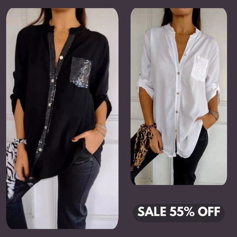 🌷Cotton V-neck Sequin Mid-sleeve Casual Top