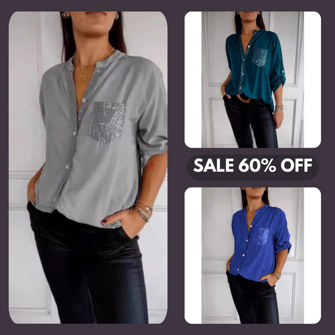 🌷Cotton V-neck Sequin Mid-sleeve Casual Top