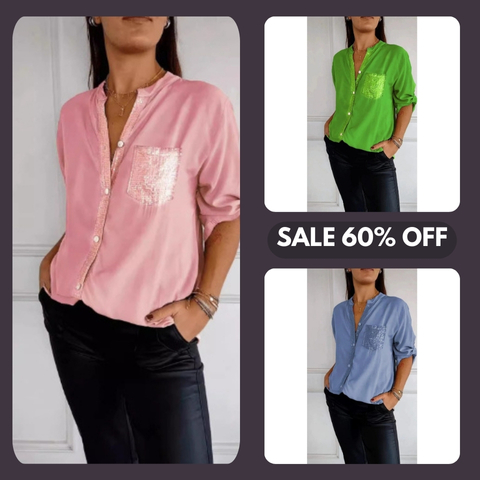 🌷Cotton V-neck Sequin Mid-sleeve Casual Top