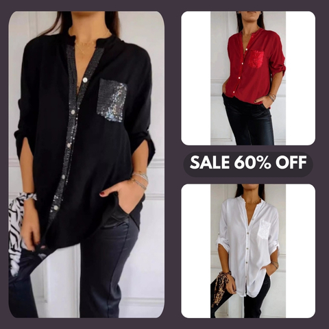 🌷Cotton V-neck Sequin Mid-sleeve Casual Top